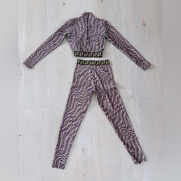 Fendi Geometric Matching Leggings Set - Brown and Black size XS/S - Picture 12 of 16